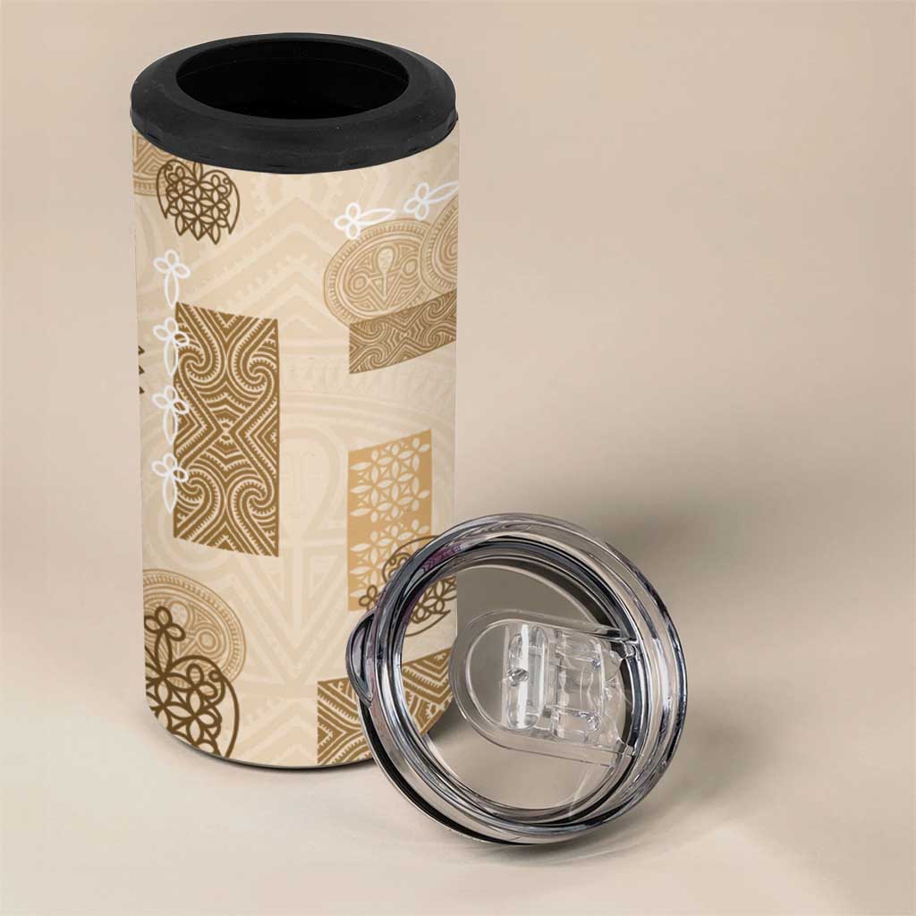 Vintage Lapita 4 in 1 Can Cooler Tumbler Iconic Double Face Pattern Beige