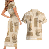 Vintage Lapita Couples Matching Short Sleeve Bodycon Dress and Hawaiian Shirt Iconic Double Face Pattern Beige