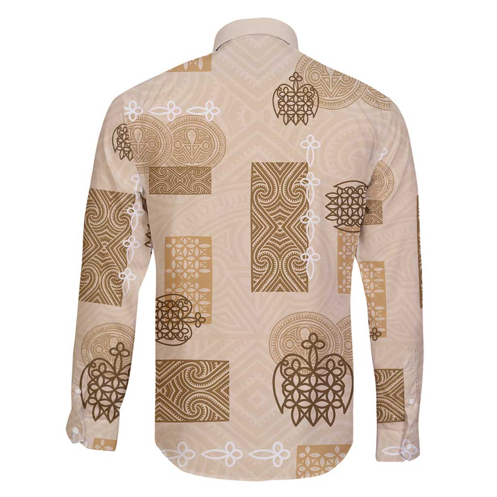 Vintage Lapita Family Matching Long Sleeve Bodycon Dress and Hawaiian Shirt Iconic Double Face Pattern Beige