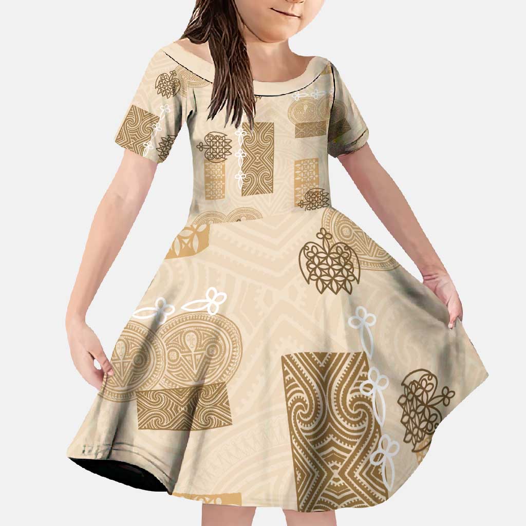 Vintage Lapita Family Matching Mermaid Dress and Hawaiian Shirt Iconic Double Face Pattern Beige