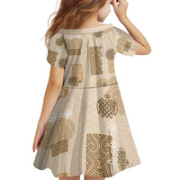 Vintage Lapita Family Matching Mermaid Dress and Hawaiian Shirt Iconic Double Face Pattern Beige