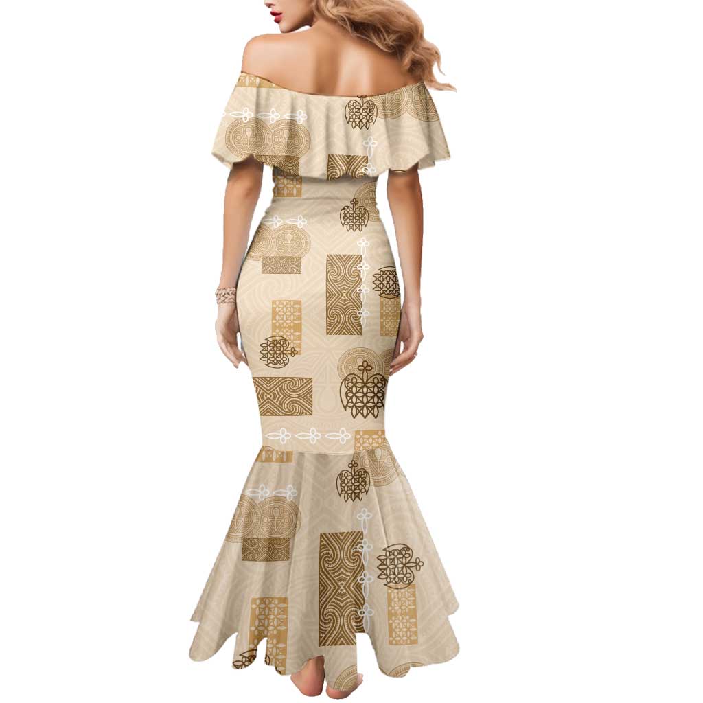 Vintage Lapita Family Matching Mermaid Dress and Hawaiian Shirt Iconic Double Face Pattern Beige