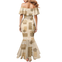 Vintage Lapita Family Matching Mermaid Dress and Hawaiian Shirt Iconic Double Face Pattern Beige