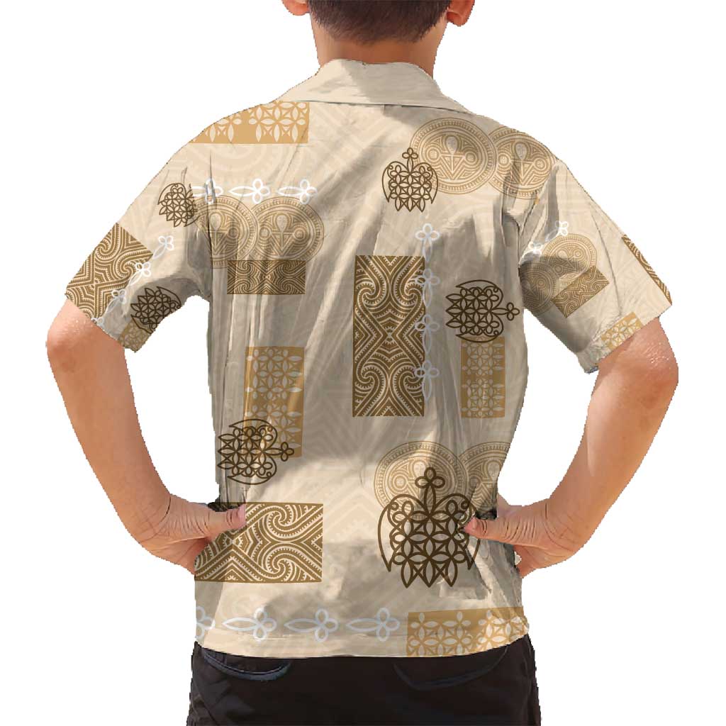 Vintage Lapita Family Matching Puletasi and Hawaiian Shirt Iconic Double Face Pattern Beige