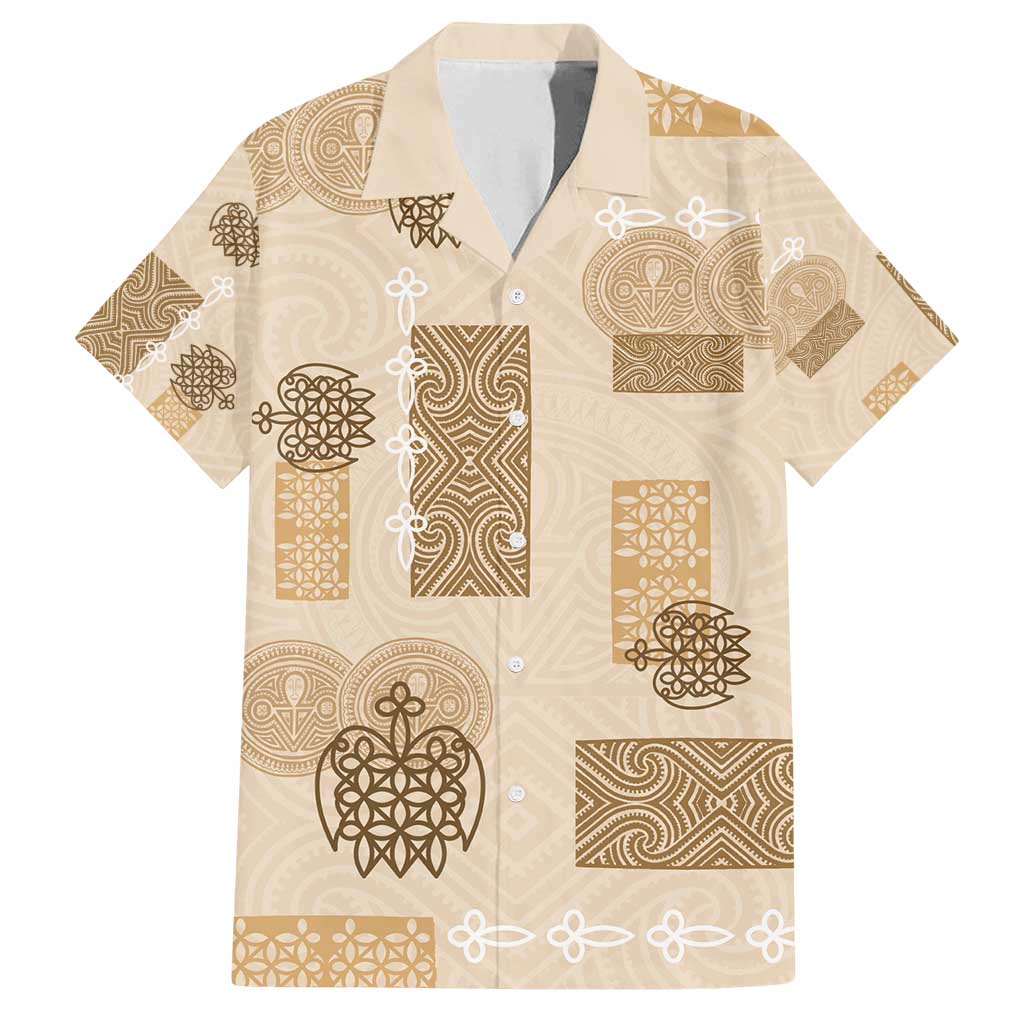 Vintage Lapita Family Matching Puletasi and Hawaiian Shirt Iconic Double Face Pattern Beige
