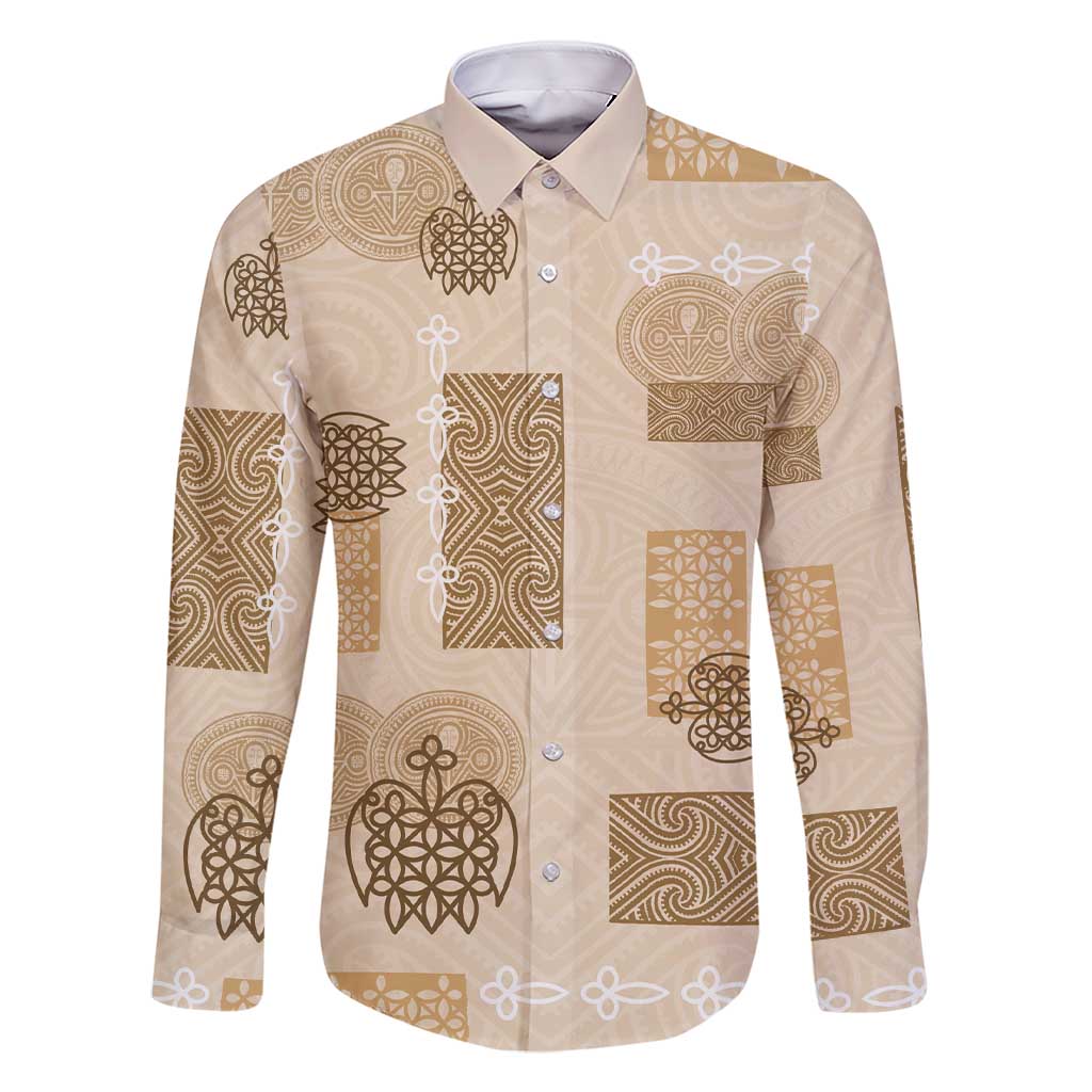 Vintage Lapita Family Matching Short Sleeve Bodycon Dress and Hawaiian Shirt Iconic Double Face Pattern Beige