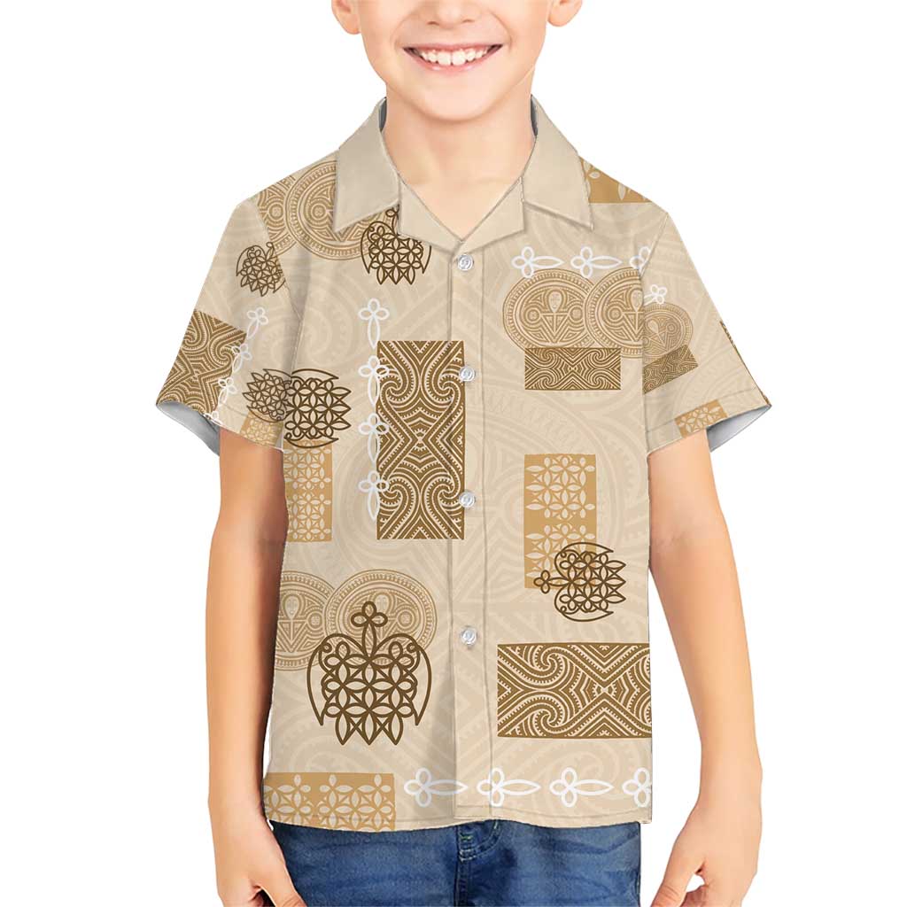 Vintage Lapita Family Matching Short Sleeve Bodycon Dress and Hawaiian Shirt Iconic Double Face Pattern Beige