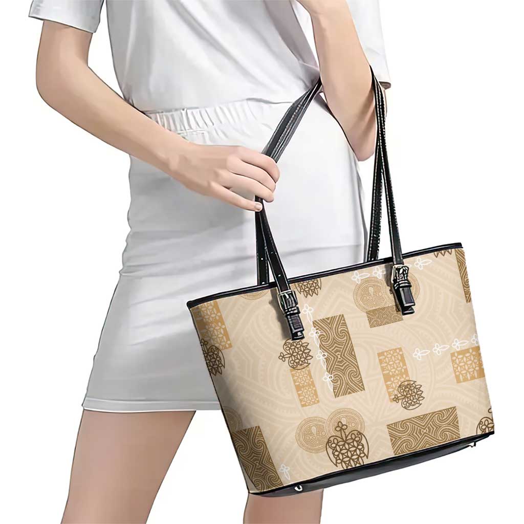 Vintage Lapita Leather Tote Bag Iconic Double Face Pattern Beige