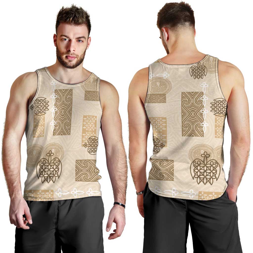 Vintage Lapita Men Tank Top Iconic Double Face Pattern Beige