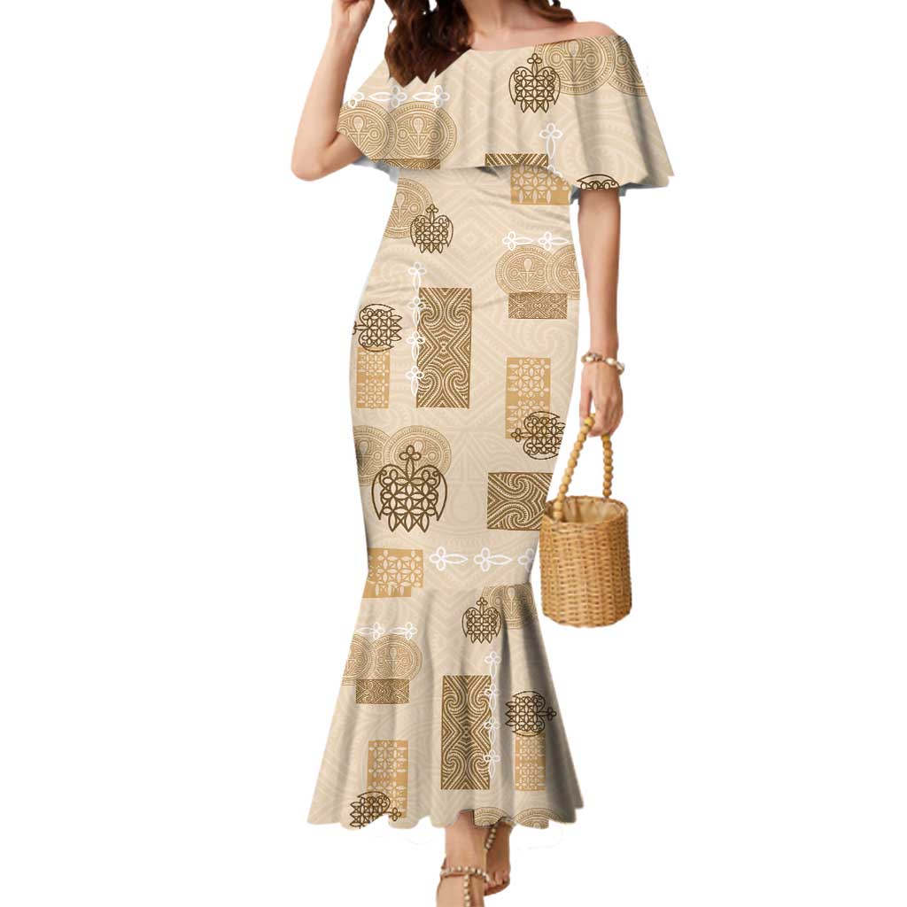 Vintage Lapita Mermaid Dress Iconic Double Face Pattern Beige