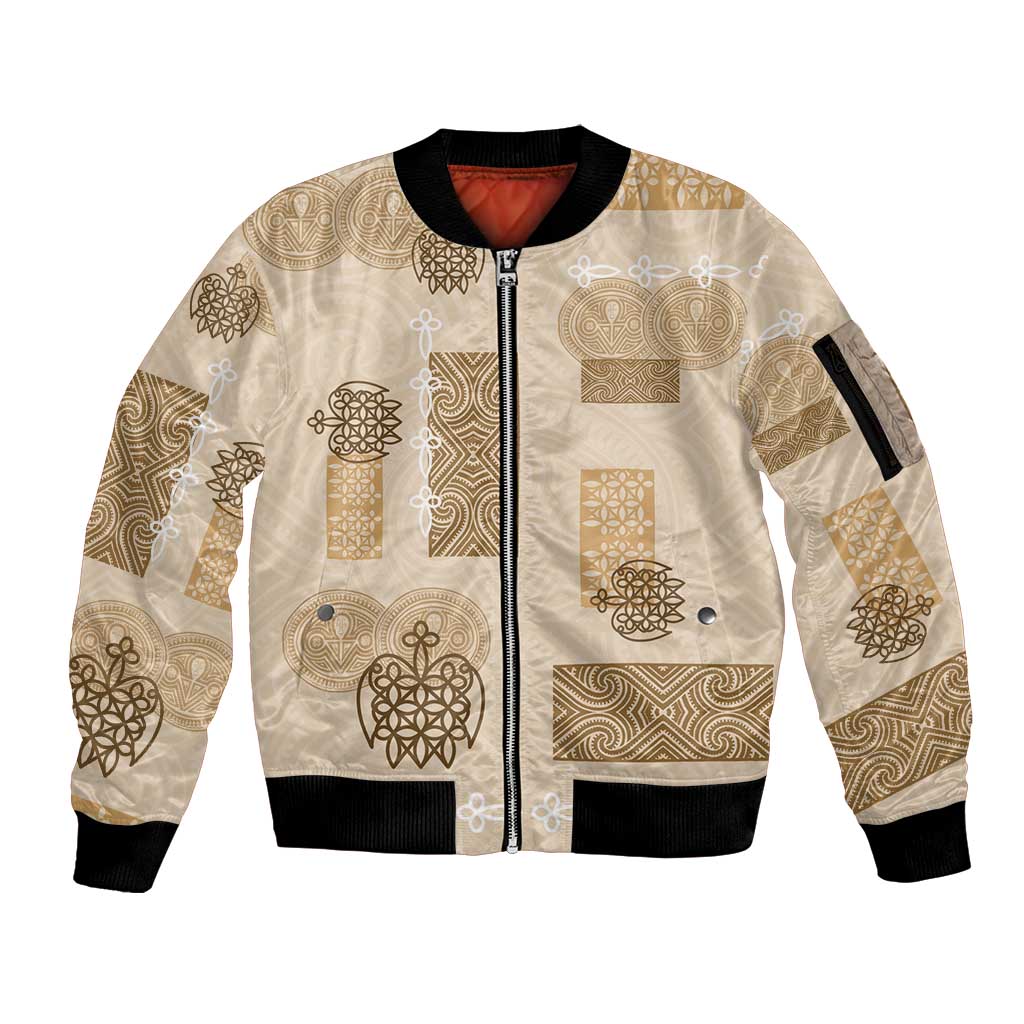 Vintage Lapita Sleeve Zip Bomber Jacket Iconic Double Face Pattern Beige