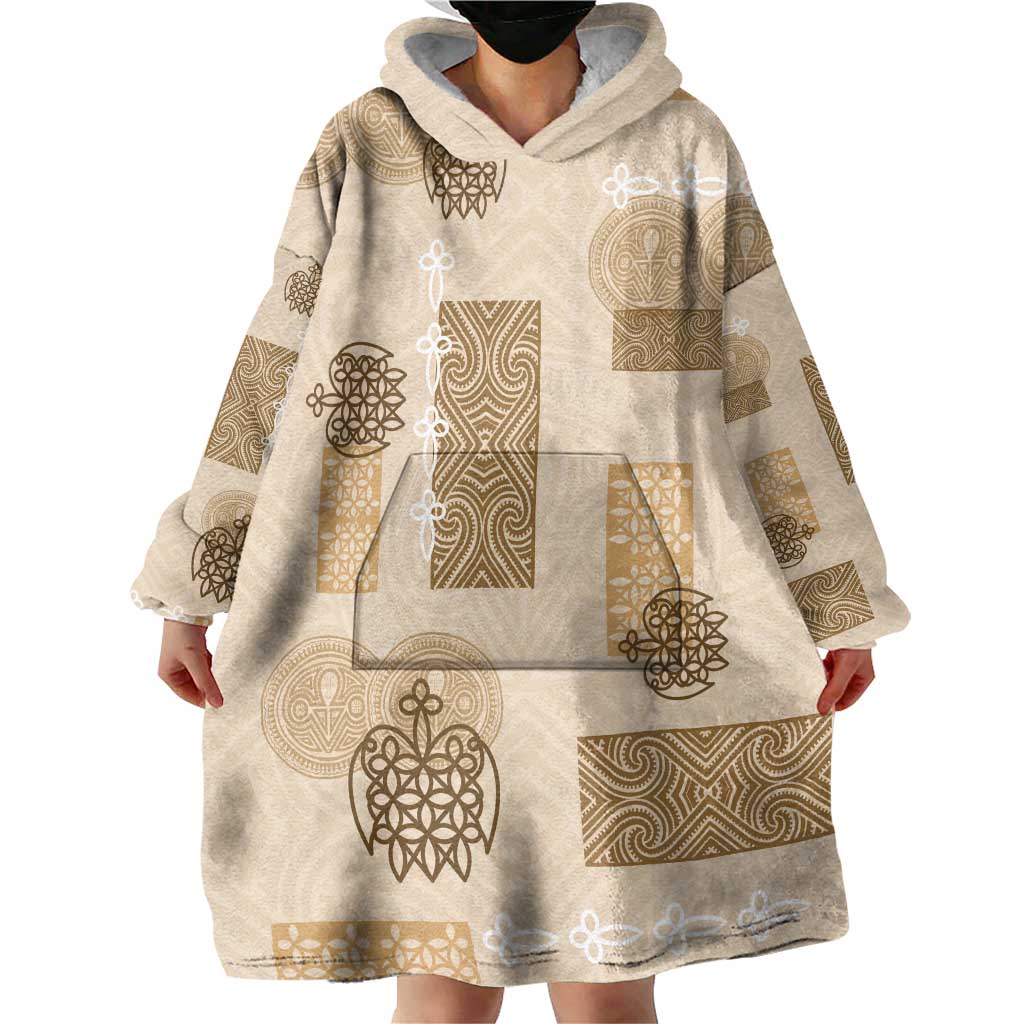 Vintage Lapita Wearable Blanket Hoodie Iconic Double Face Pattern Beige