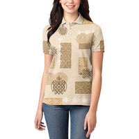 Vintage Lapita Women Polo Shirt Iconic Double Face Pattern Beige