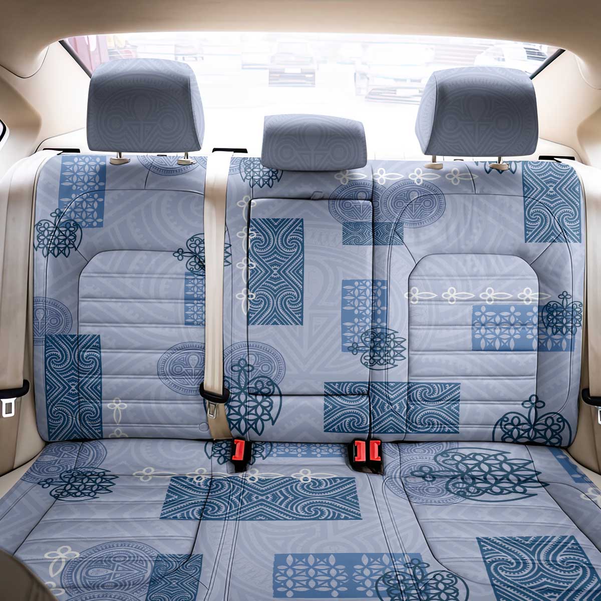 Vintage Lapita Back Car Seat Cover Iconic Double Face Pattern Blue