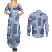 Vintage Lapita Couples Matching Summer Maxi Dress and Long Sleeve Button Shirt Iconic Double Face Pattern Blue LT05 - Polynesian Pride