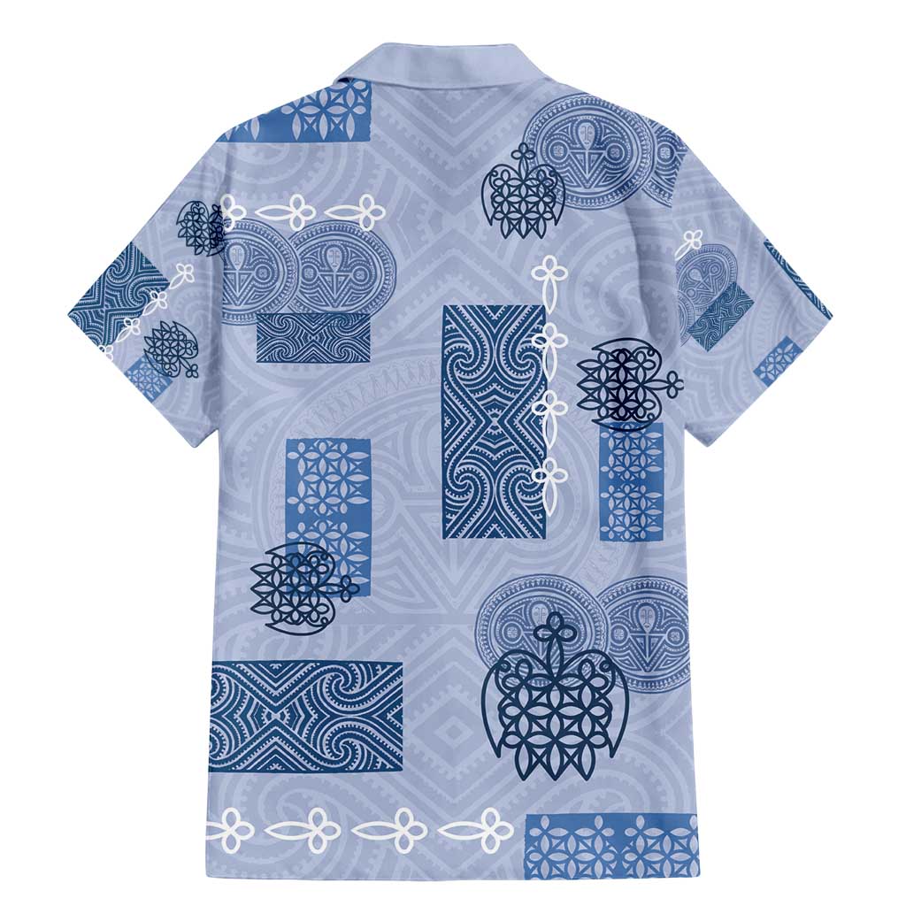 Vintage Lapita Family Matching Mermaid Dress and Hawaiian Shirt Iconic Double Face Pattern Blue