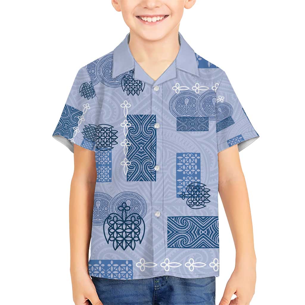 Vintage Lapita Kid Hawaiian Shirt Iconic Double Face Pattern Blue