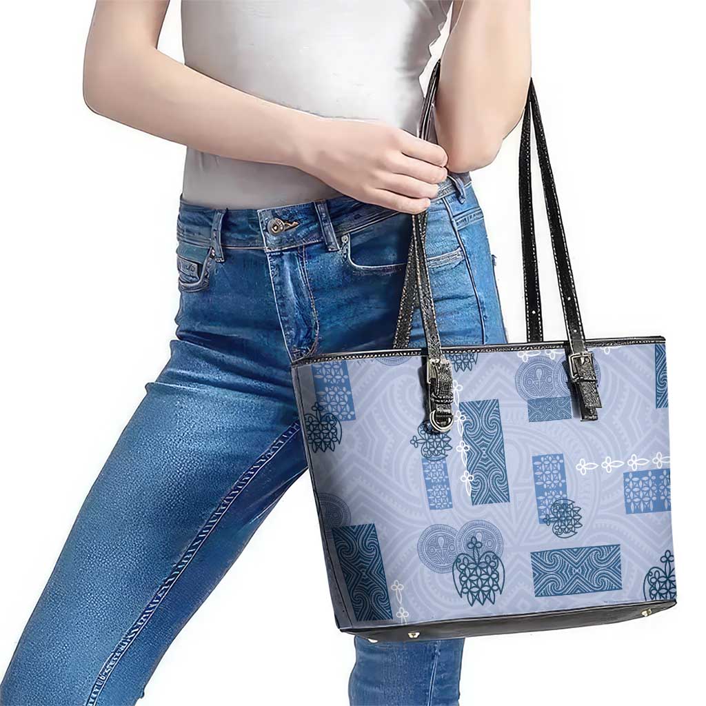 Vintage Lapita Leather Tote Bag Iconic Double Face Pattern Blue
