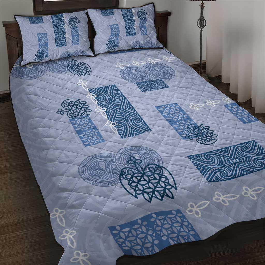 Vintage Lapita Quilt Bed Set Iconic Double Face Pattern Blue