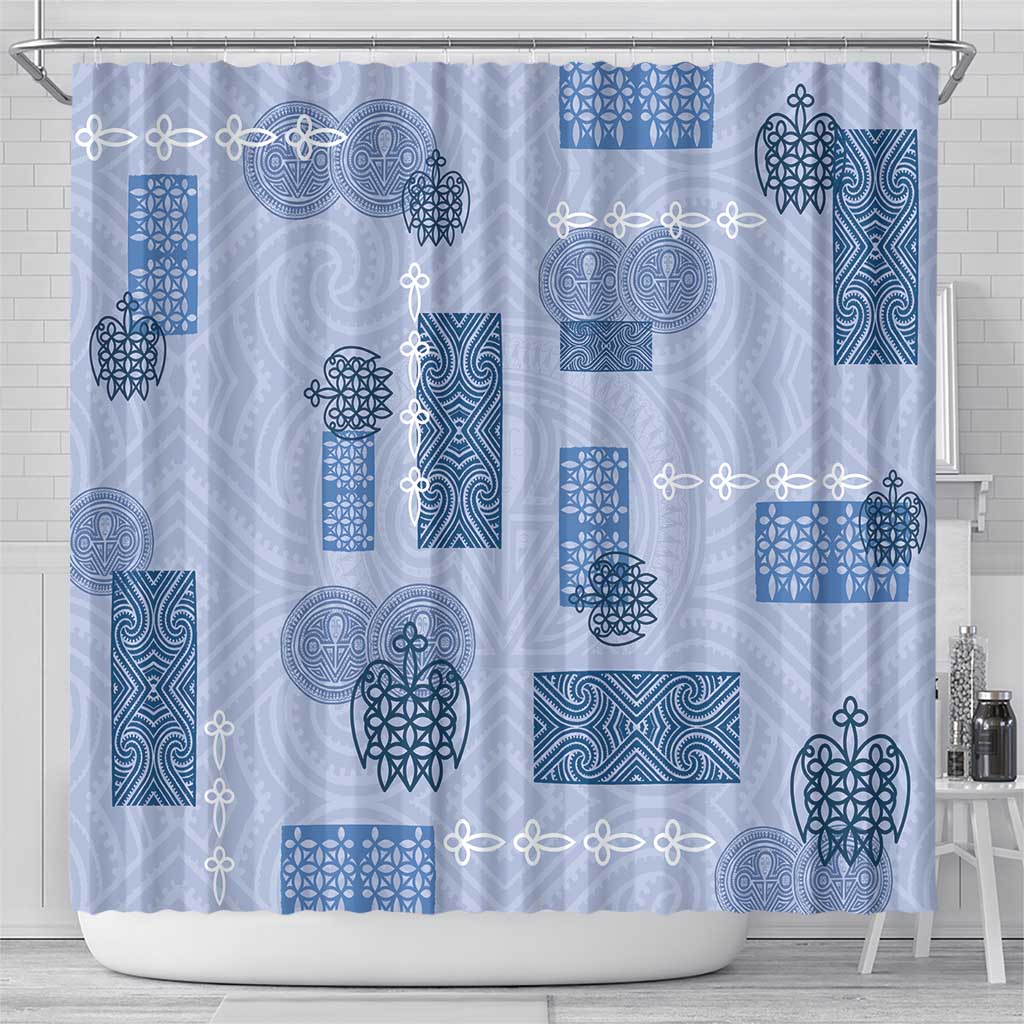 Vintage Lapita Shower Curtain Iconic Double Face Pattern Blue