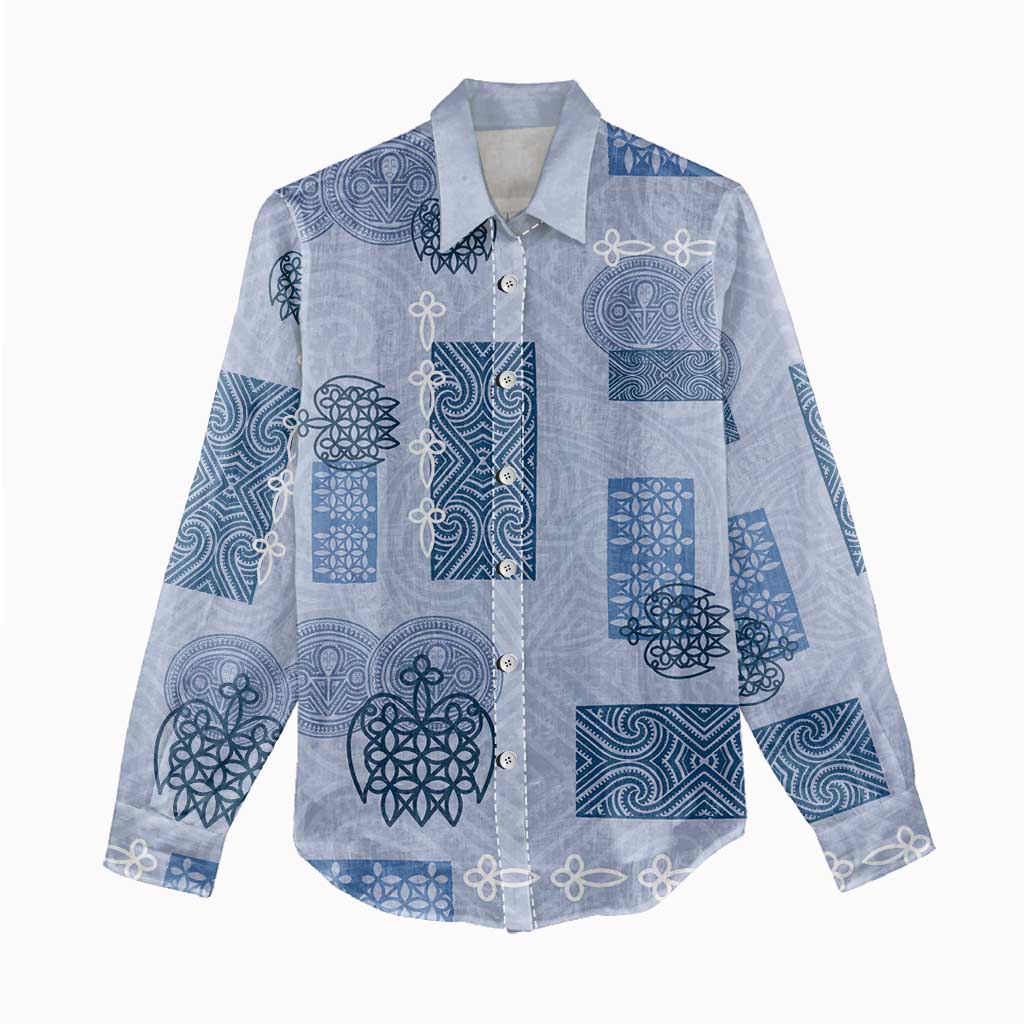 Vintage Lapita Women Casual Shirt Iconic Double Face Pattern Blue