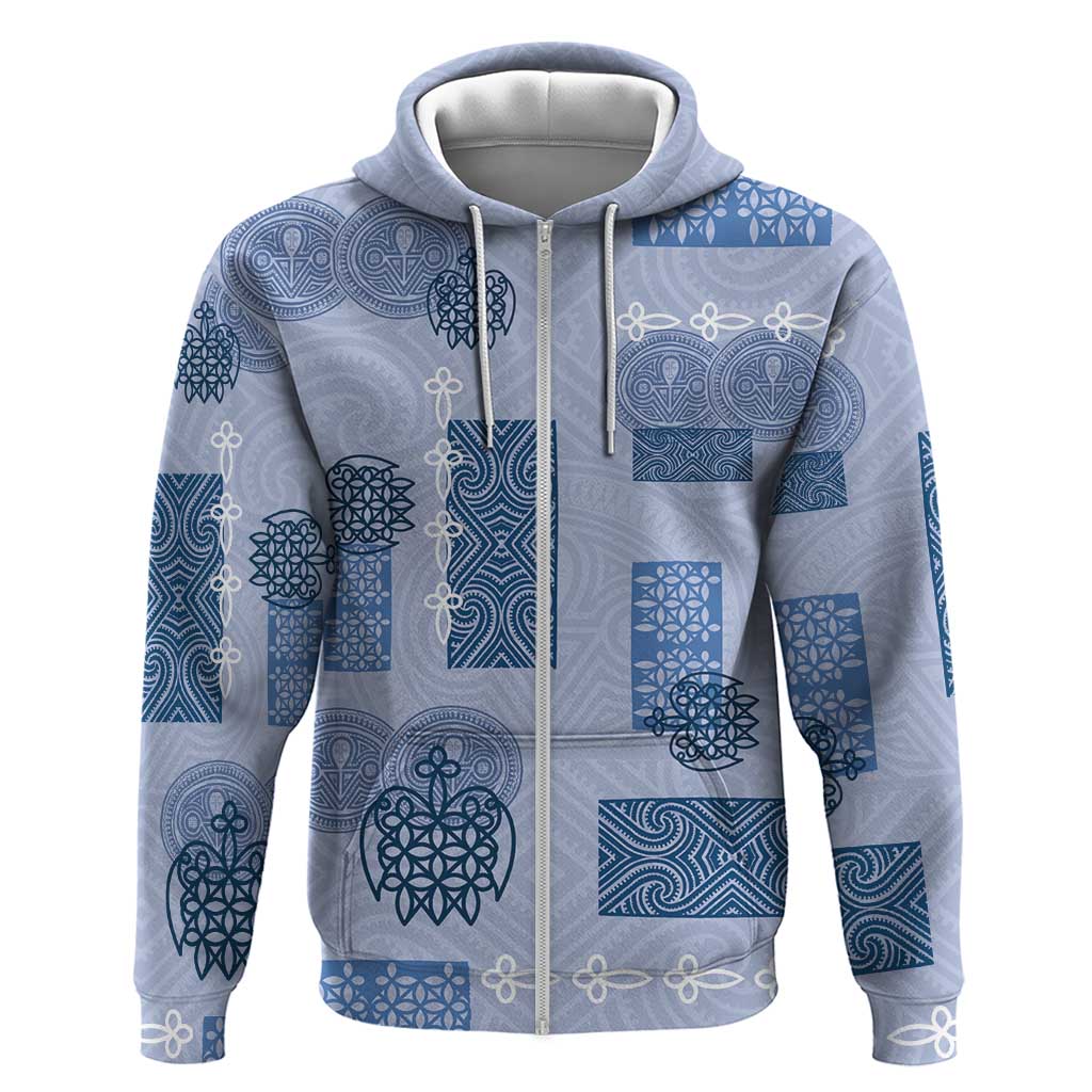 Vintage Lapita Zip Hoodie Iconic Double Face Pattern Blue