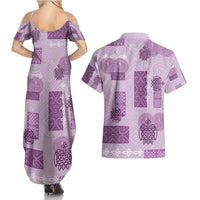 Vintage Lapita Couples Matching Summer Maxi Dress and Hawaiian Shirt Iconic Double Face Pattern Violet
