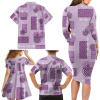 Vintage Lapita Family Matching Long Sleeve Bodycon Dress and Hawaiian Shirt Iconic Double Face Pattern Violet
