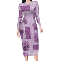 Vintage Lapita Family Matching Long Sleeve Bodycon Dress and Hawaiian Shirt Iconic Double Face Pattern Violet