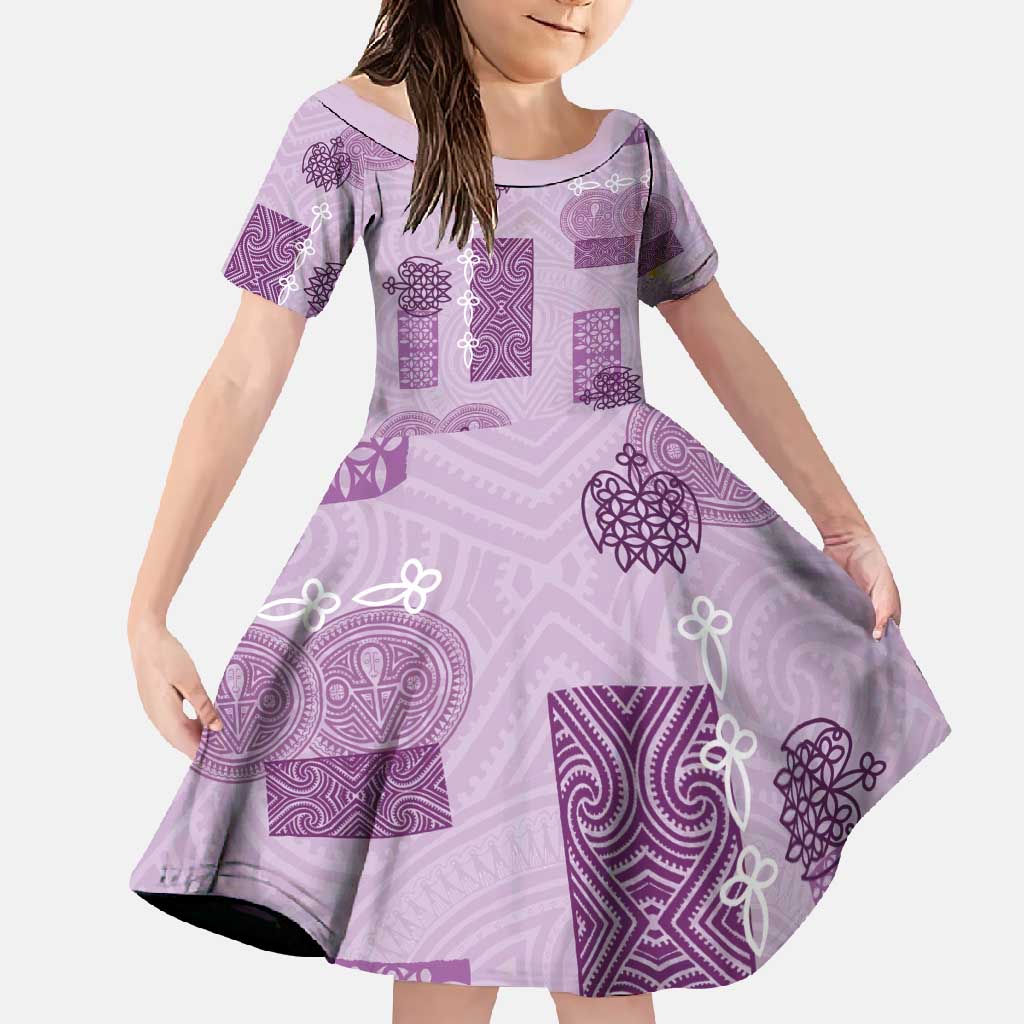 Vintage Lapita Family Matching Mermaid Dress and Hawaiian Shirt Iconic Double Face Pattern Violet
