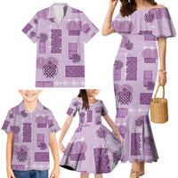 Vintage Lapita Family Matching Mermaid Dress and Hawaiian Shirt Iconic Double Face Pattern Violet