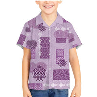 Vintage Lapita Family Matching Mermaid Dress and Hawaiian Shirt Iconic Double Face Pattern Violet