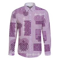 Vintage Lapita Family Matching Off Shoulder Short Dress and Hawaiian Shirt Iconic Double Face Pattern Violet