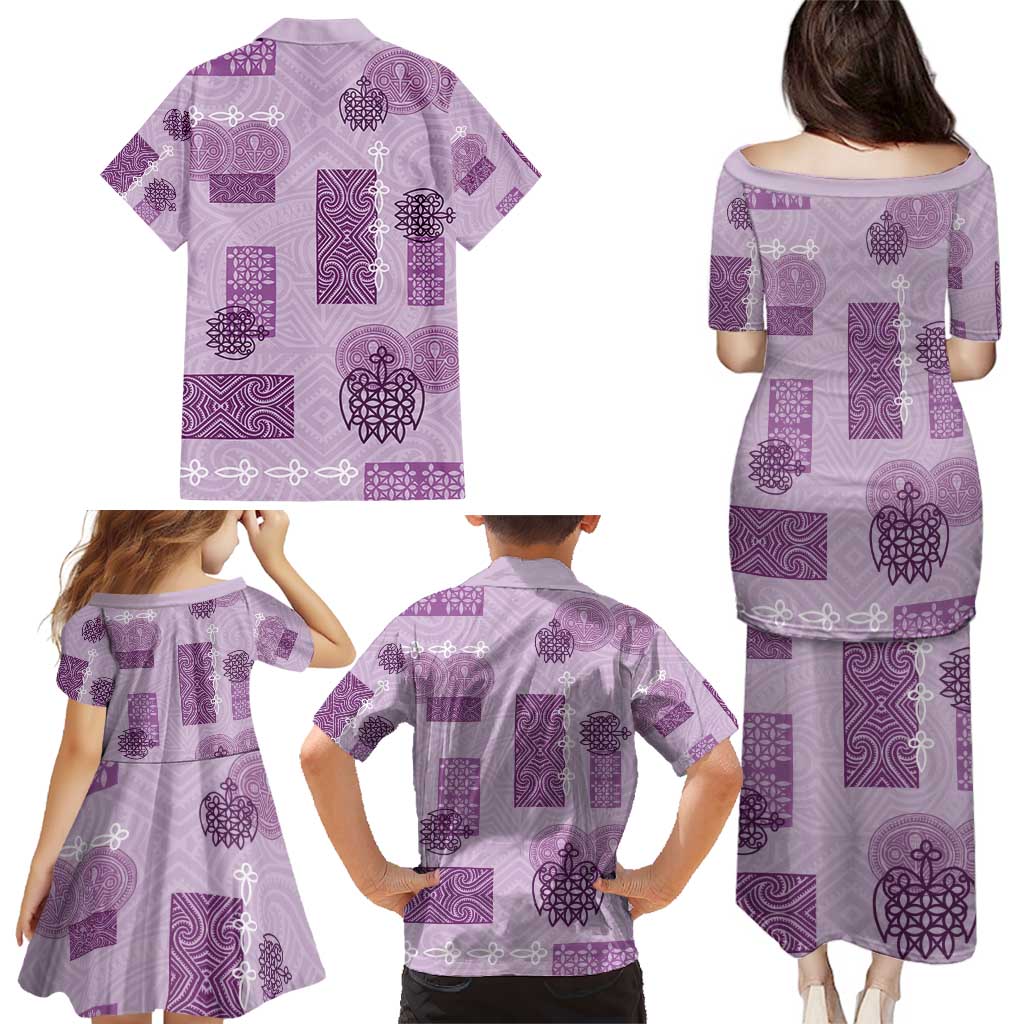 Vintage Lapita Family Matching Puletasi and Hawaiian Shirt Iconic Double Face Pattern Violet