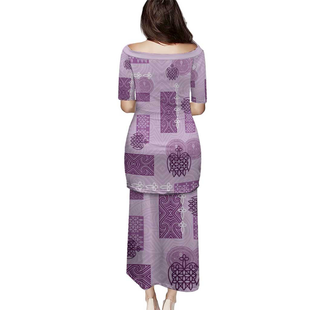 Vintage Lapita Family Matching Puletasi and Hawaiian Shirt Iconic Double Face Pattern Violet