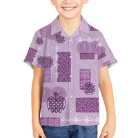 Vintage Lapita Family Matching Short Sleeve Bodycon Dress and Hawaiian Shirt Iconic Double Face Pattern Violet