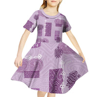 Vintage Lapita Kid Short Sleeve Dress Iconic Double Face Pattern Violet