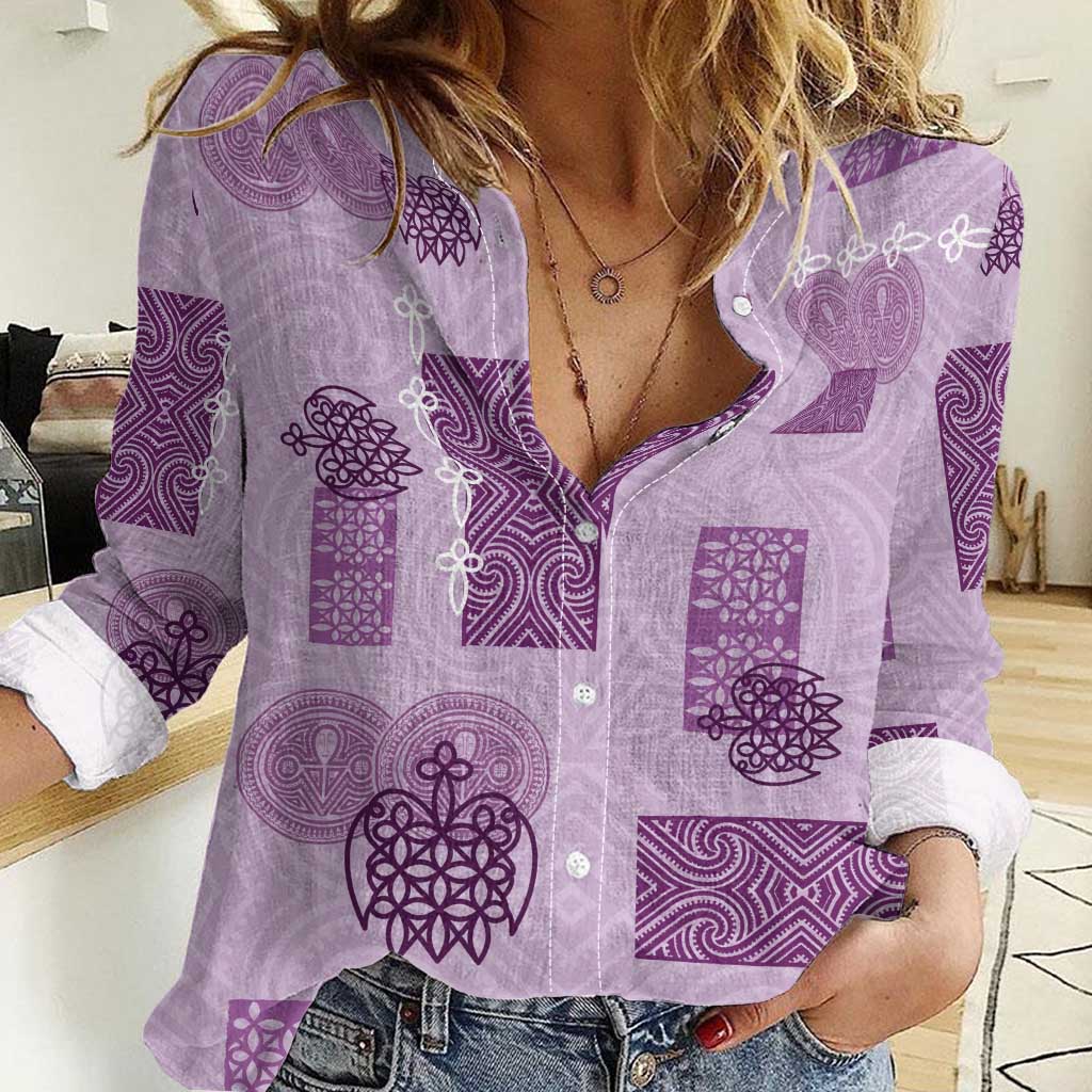 Vintage Lapita Women Casual Shirt Iconic Double Face Pattern Violet