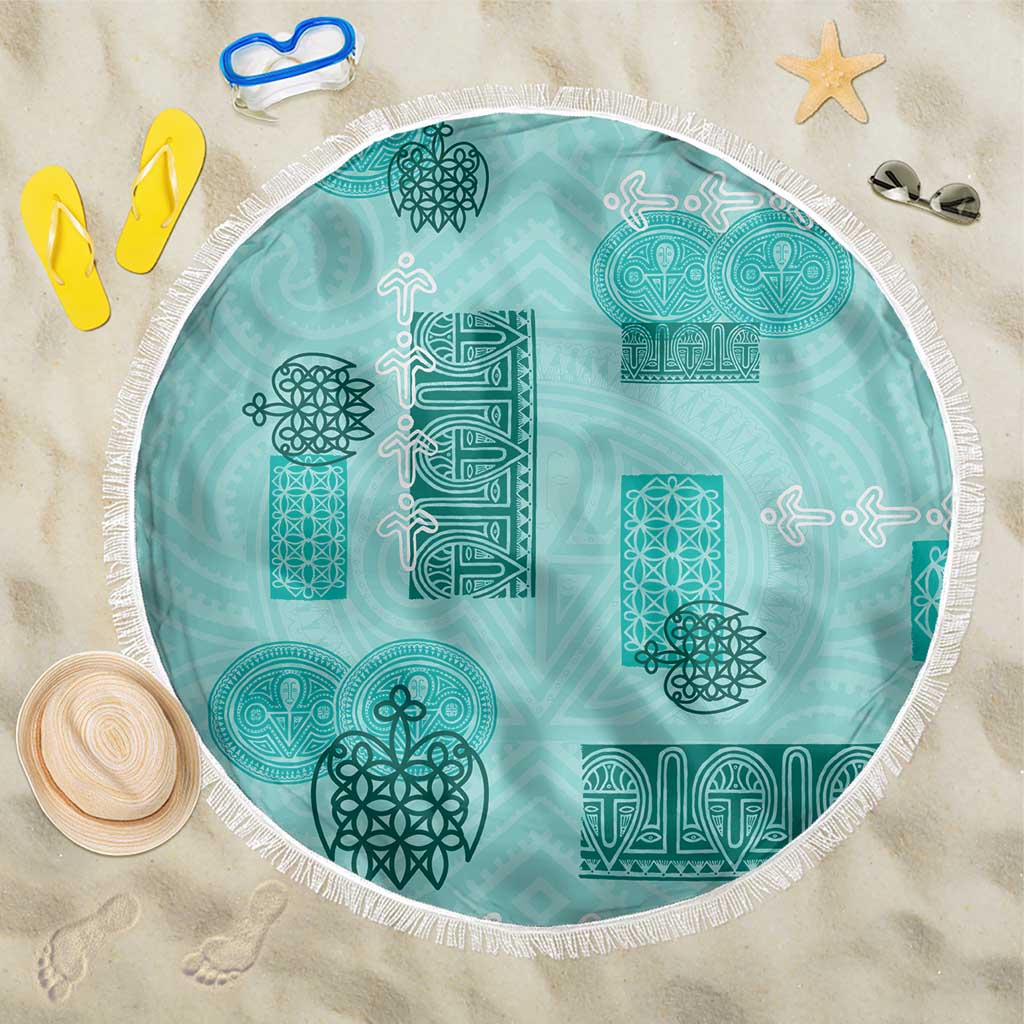 Vintage Lapita Beach Blanket Iconic Double Face Pattern Turquoise