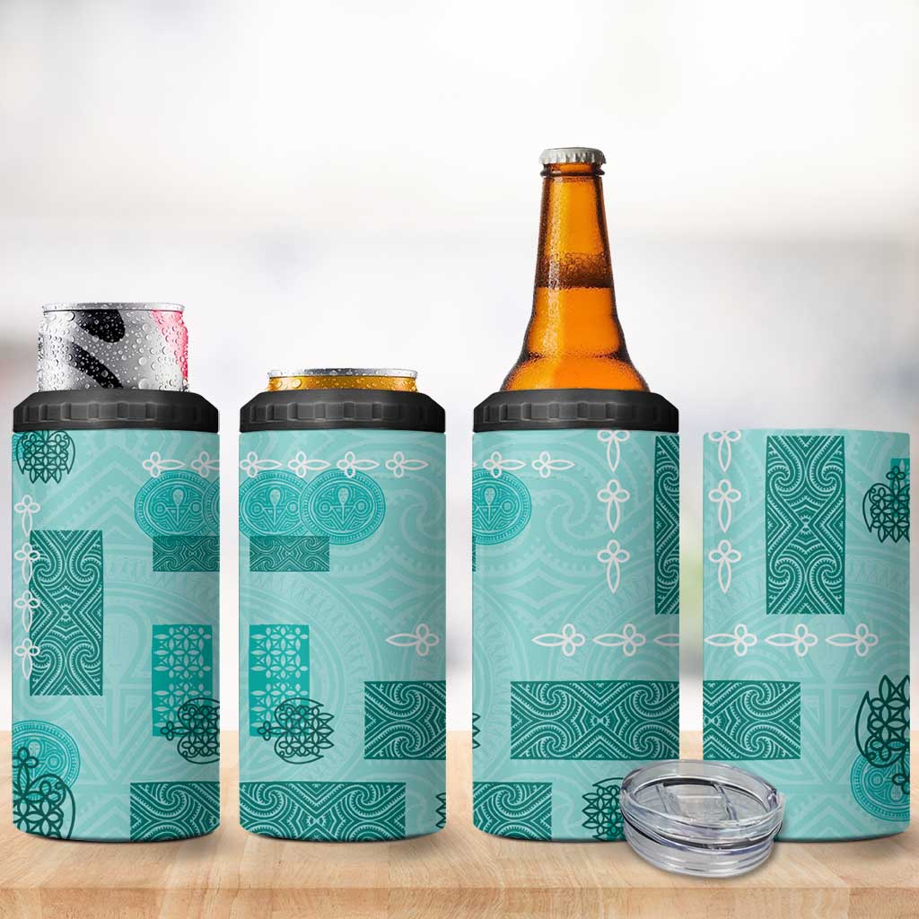 Vintage Lapita 4 in 1 Can Cooler Tumbler Iconic Double Face Pattern Turquoise