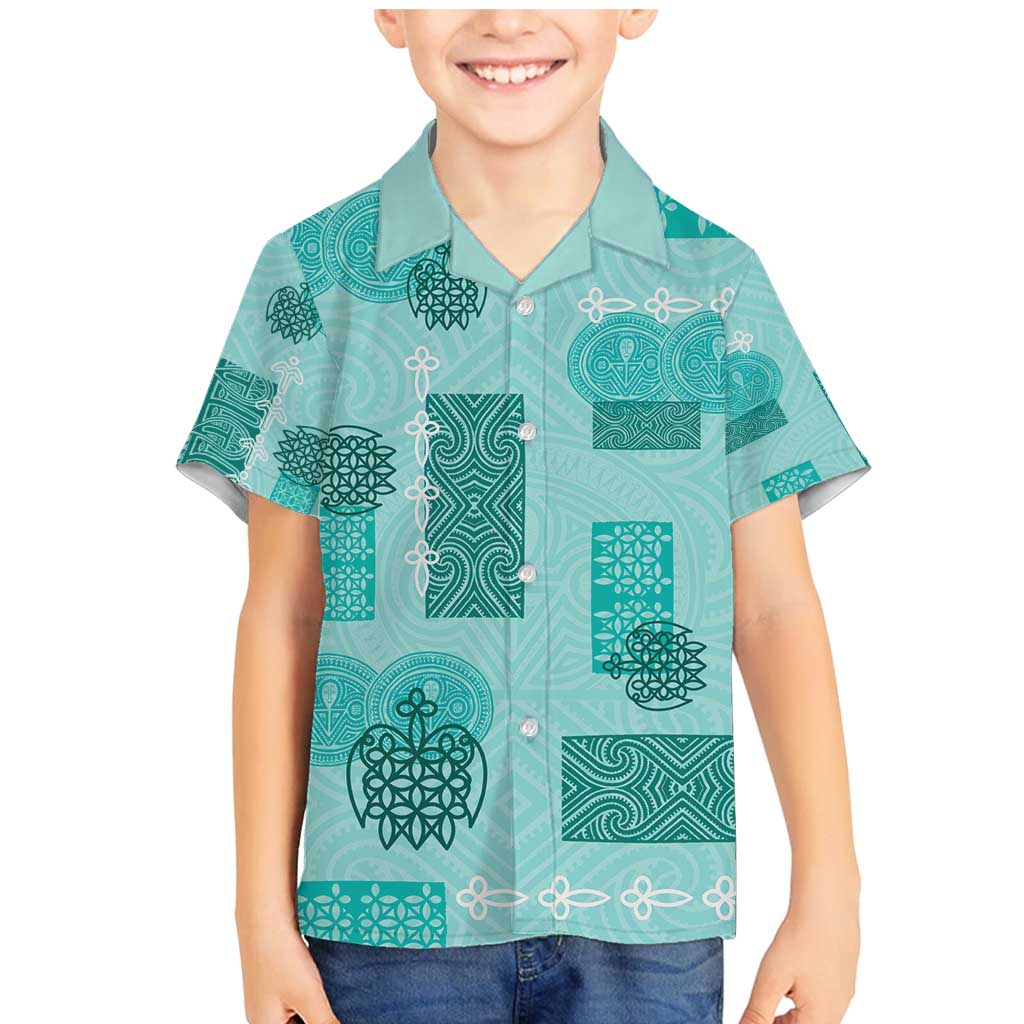 Vintage Lapita Family Matching Mermaid Dress and Hawaiian Shirt Iconic Double Face Pattern Turquoise LT05