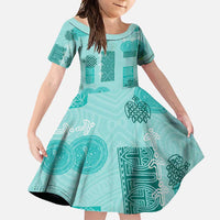 Vintage Lapita Family Matching Short Sleeve Bodycon Dress and Hawaiian Shirt Iconic Double Face Pattern Turquoise LT05