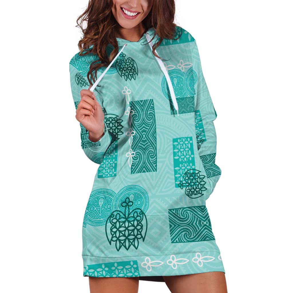 Vintage Lapita Hoodie Dress Iconic Double Face Pattern Turquoise LT05