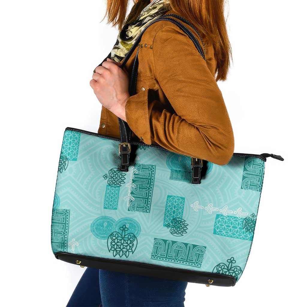 Vintage Lapita Leather Tote Bag Iconic Double Face Pattern Turquoise