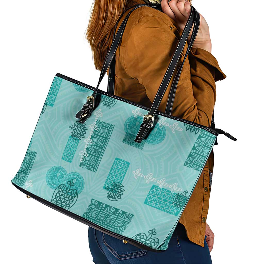 Vintage Lapita Leather Tote Bag Iconic Double Face Pattern Turquoise
