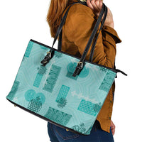 Vintage Lapita Leather Tote Bag Iconic Double Face Pattern Turquoise