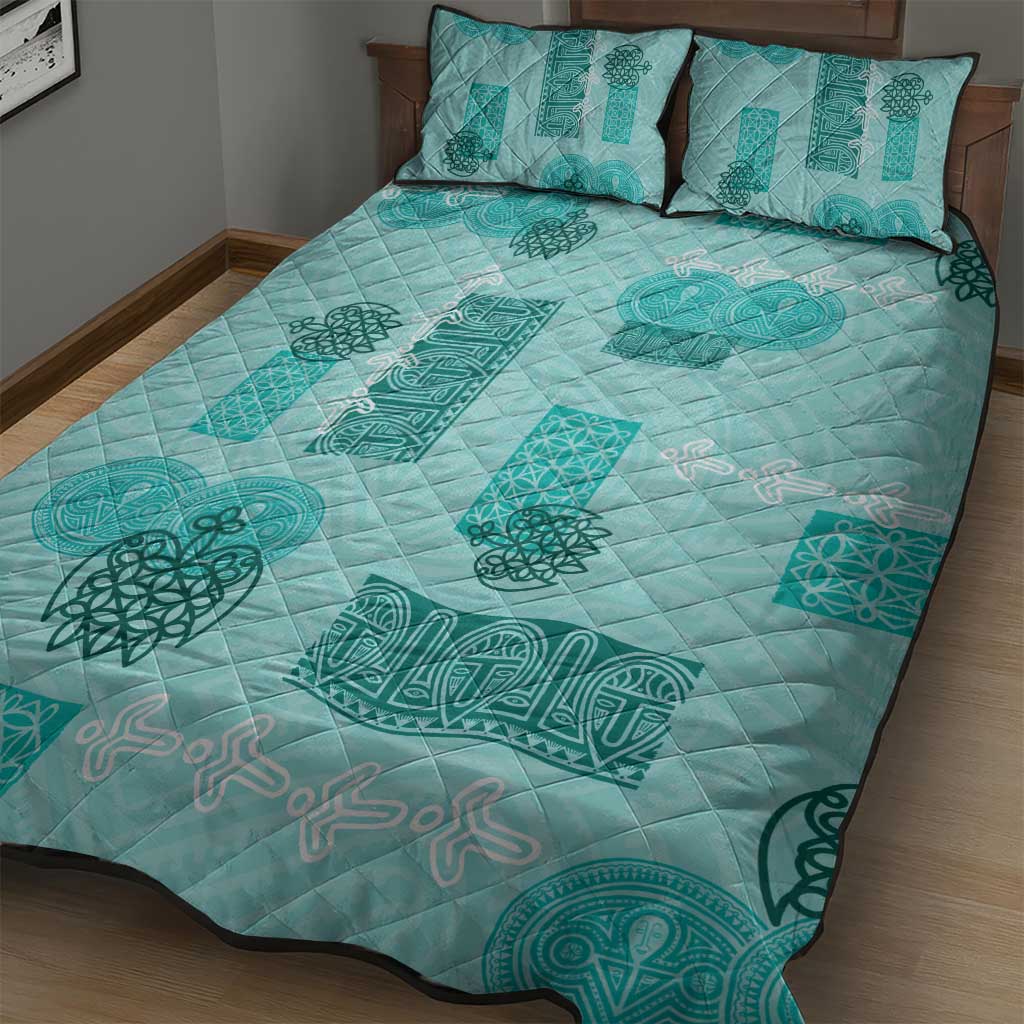 Vintage Lapita Quilt Bed Set Iconic Double Face Pattern Turquoise