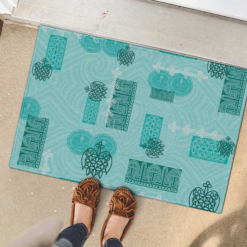 Vintage Lapita Rubber Doormat Iconic Double Face Pattern Turquoise