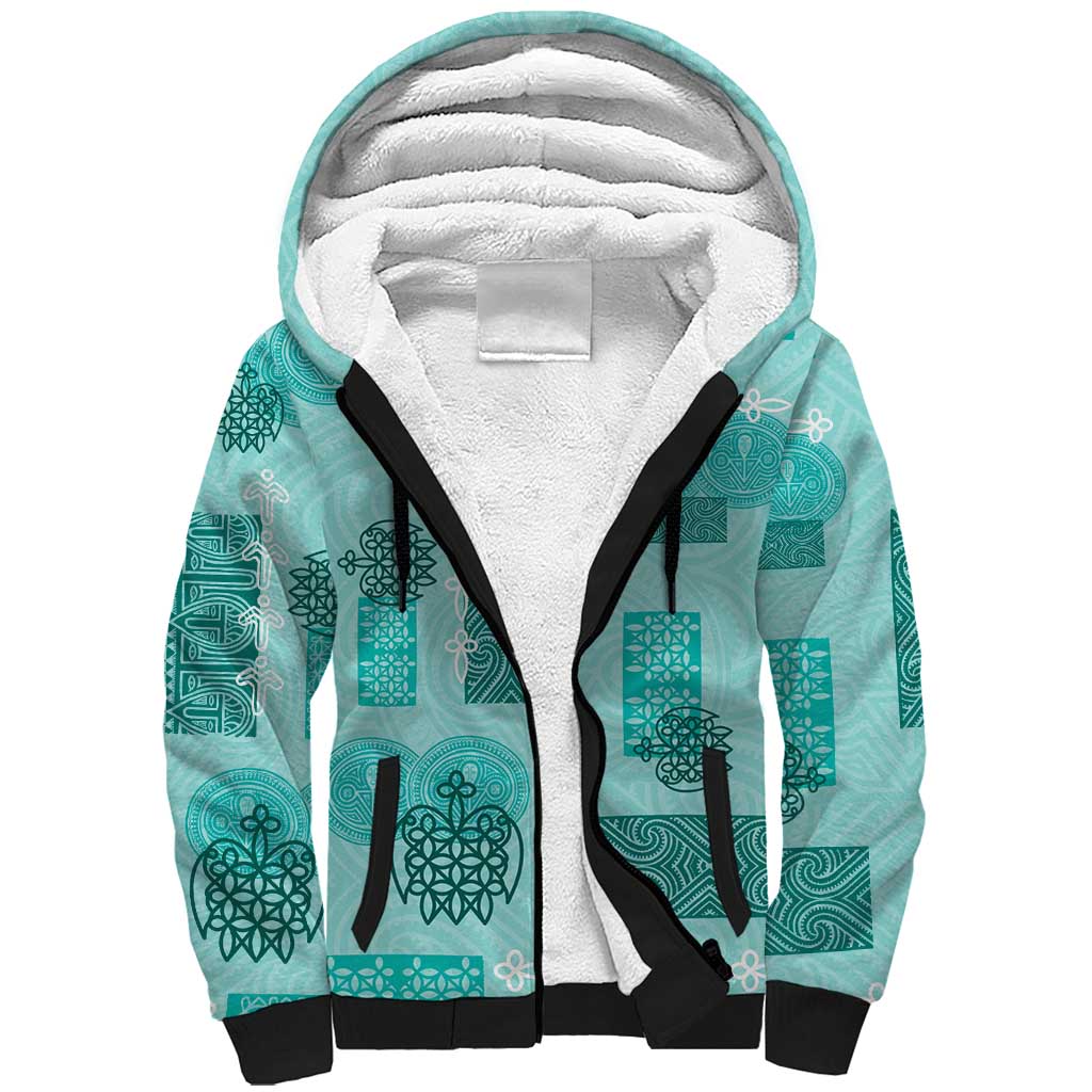 Vintage Lapita Sherpa Hoodie Iconic Double Face Pattern Turquoise LT05