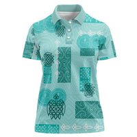 Vintage Lapita Women Polo Shirt Iconic Double Face Pattern Turquoise LT05